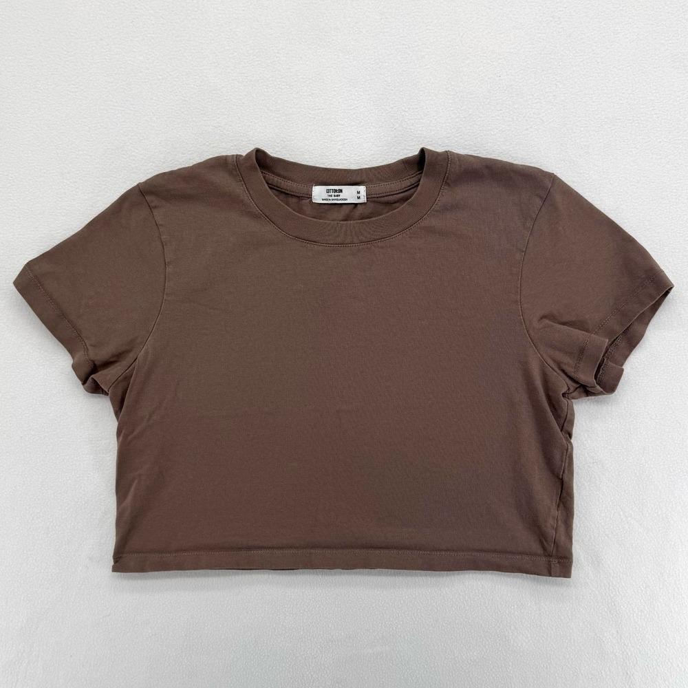 Cotton On The Baby Tee Women Medium Brown Cropped Short‎ Sleeve Slim Fit T-Shirt
